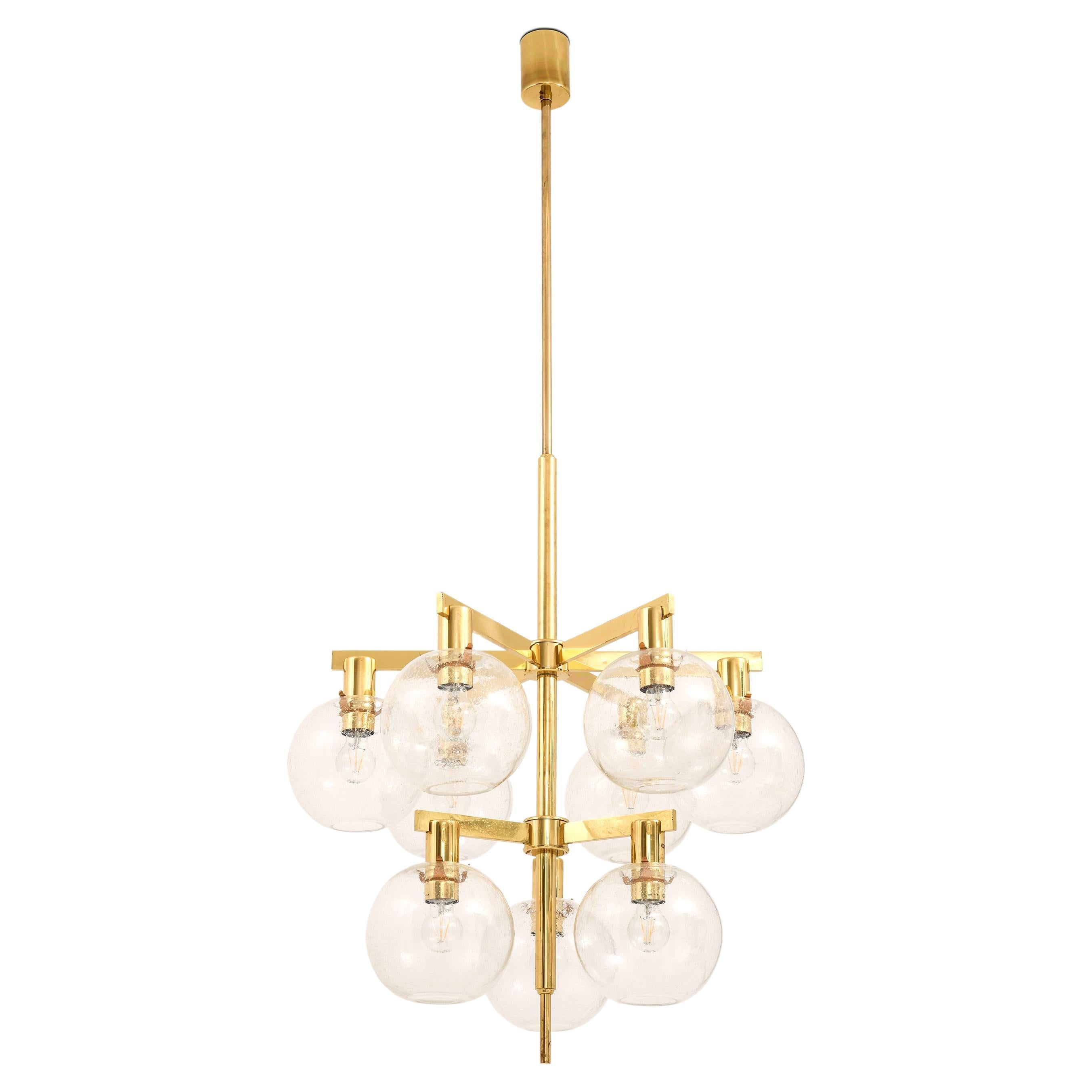 Large Ceiling Lamp Chandelier in Brass and Glass by Hans-Agne Jakobsson, 1950's For Sale