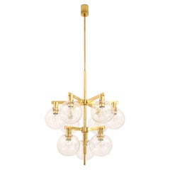 Large Ceiling Lamp Chandelier in Brass and Glass by Hans-Agne Jakobsson, 1950's