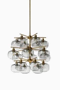 Large Ceiling Lamp in Brass and Glass by Holger Johansson, 1952