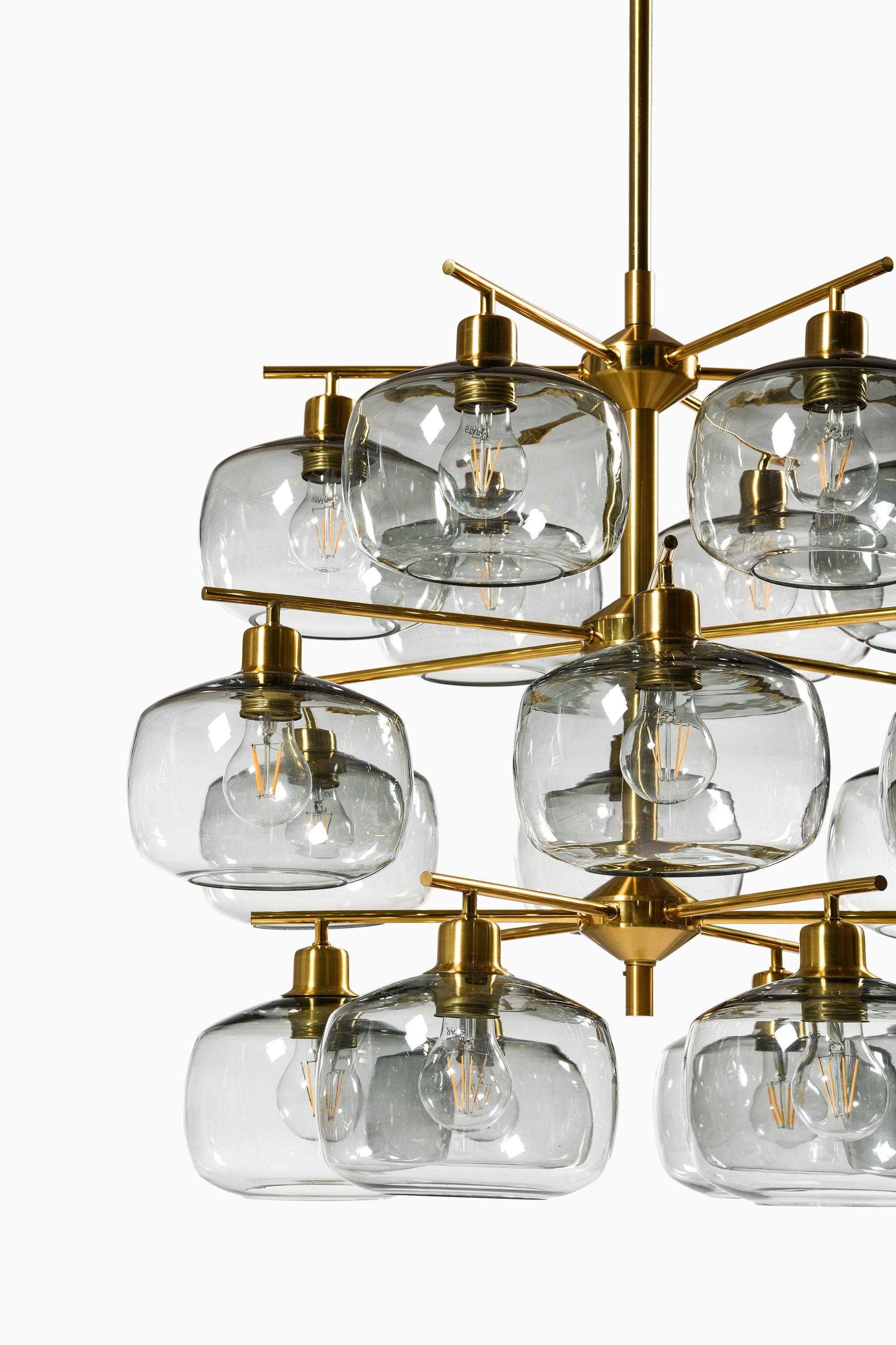 Large Ceiling Lamp in Brass and Glass by Holger Johansson, 1952 For Sale 1