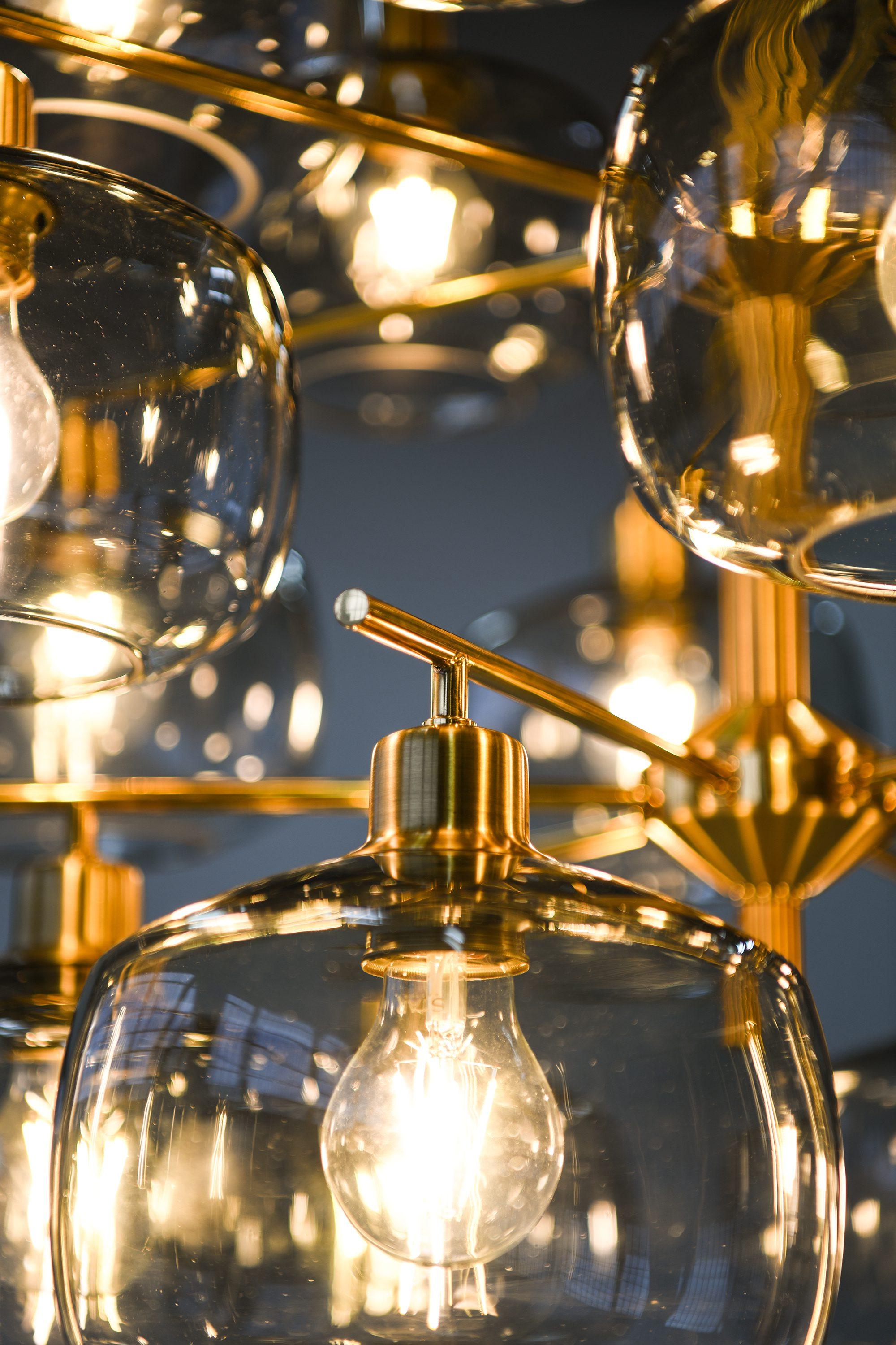Grande lampada da soffitto in ottone e vetro di Holger Johansson, 1952 in vendita 2