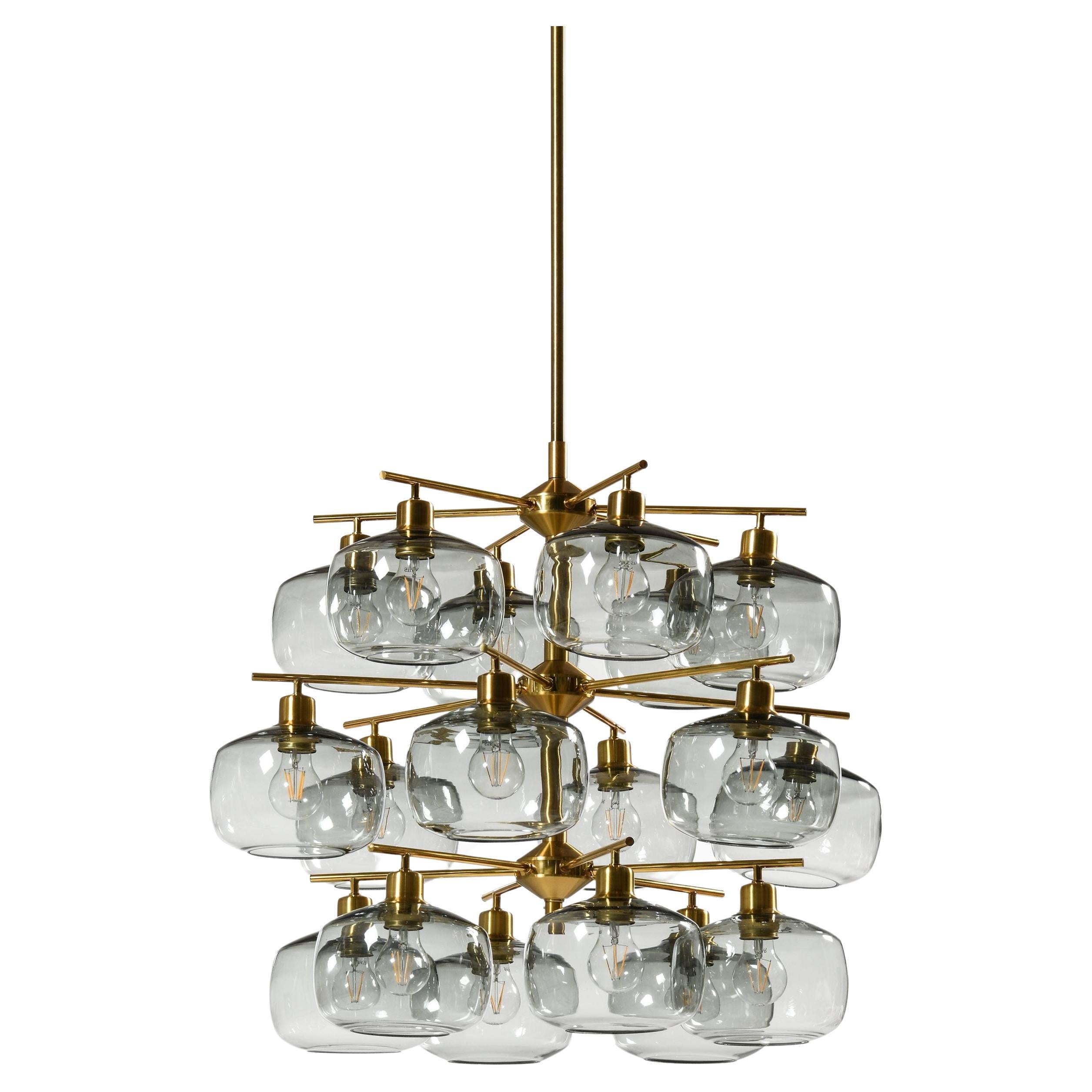 Large Ceiling Lamp in Brass and Glass by Holger Johansson, 1952 For Sale