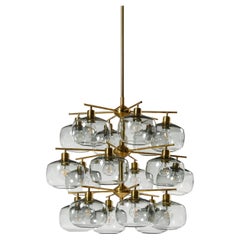 Vintage Large Ceiling Lamp in Brass and Glass by Holger Johansson, 1952