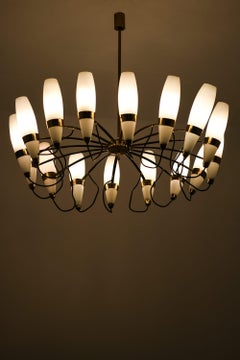 Large Ceiling Lamp in Opaline Glass and Brass, 1950's