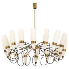 Large Ceiling Lamp in Opaline Glass and Brass, 1950's