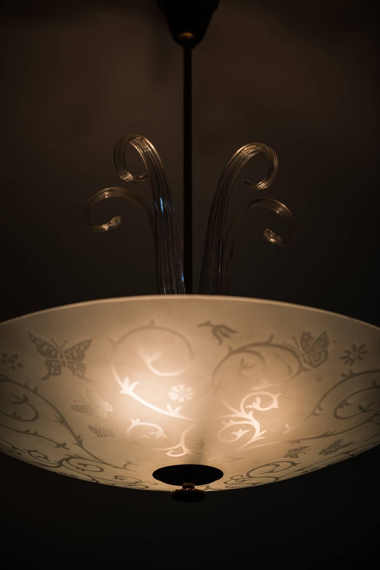 Large Ceiling Lamp Produced by Orrefors in Sweden 2