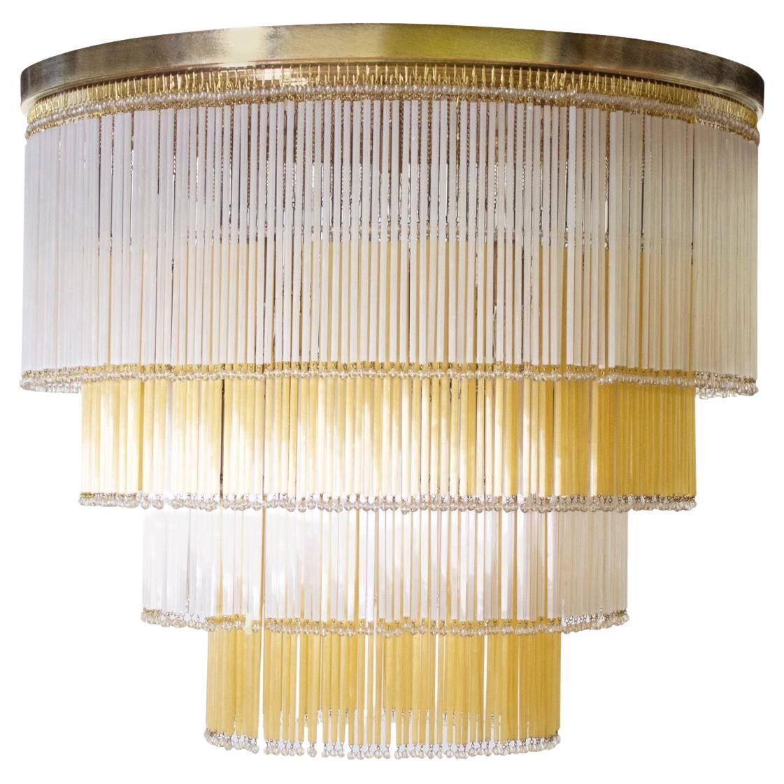 Large Ceiling Lamp with Glass and Pearl Rods, Silk and Amber colors, Italy