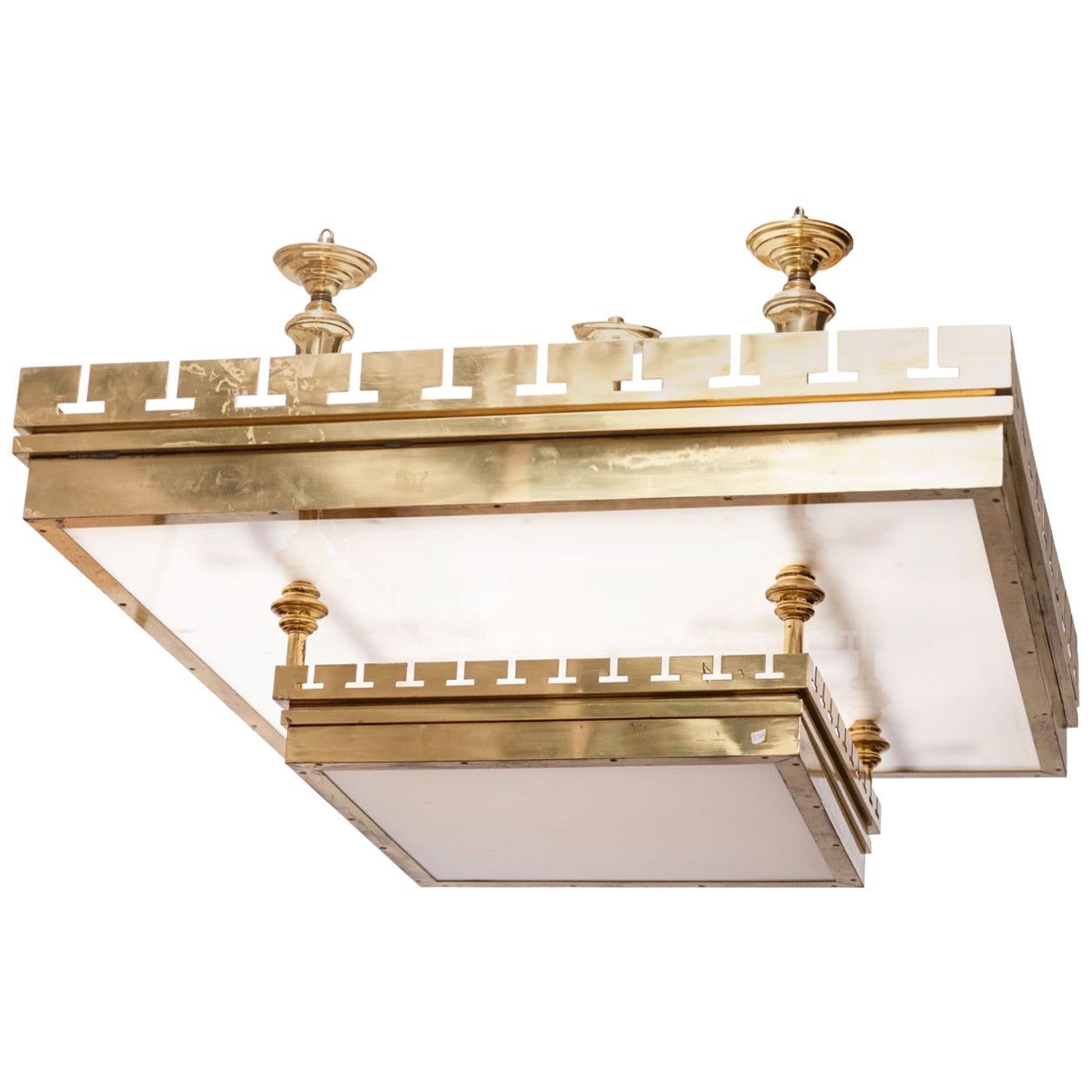 Large Ceiling Light in Gilt Brass and Lucite, 1970s