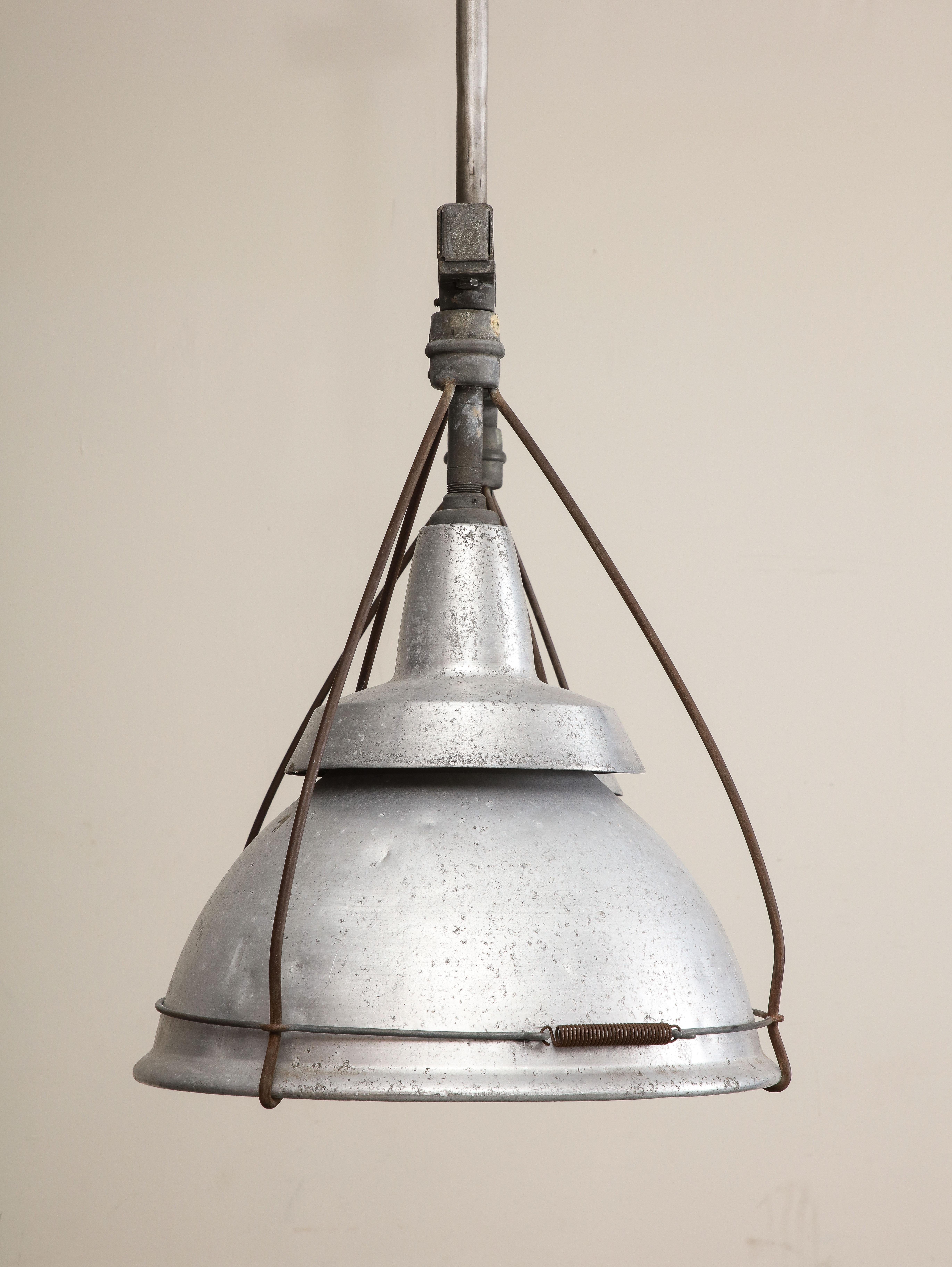 Large Ceiling-Mounted Industrial Double Pendant Light, C. 1920 For Sale 5