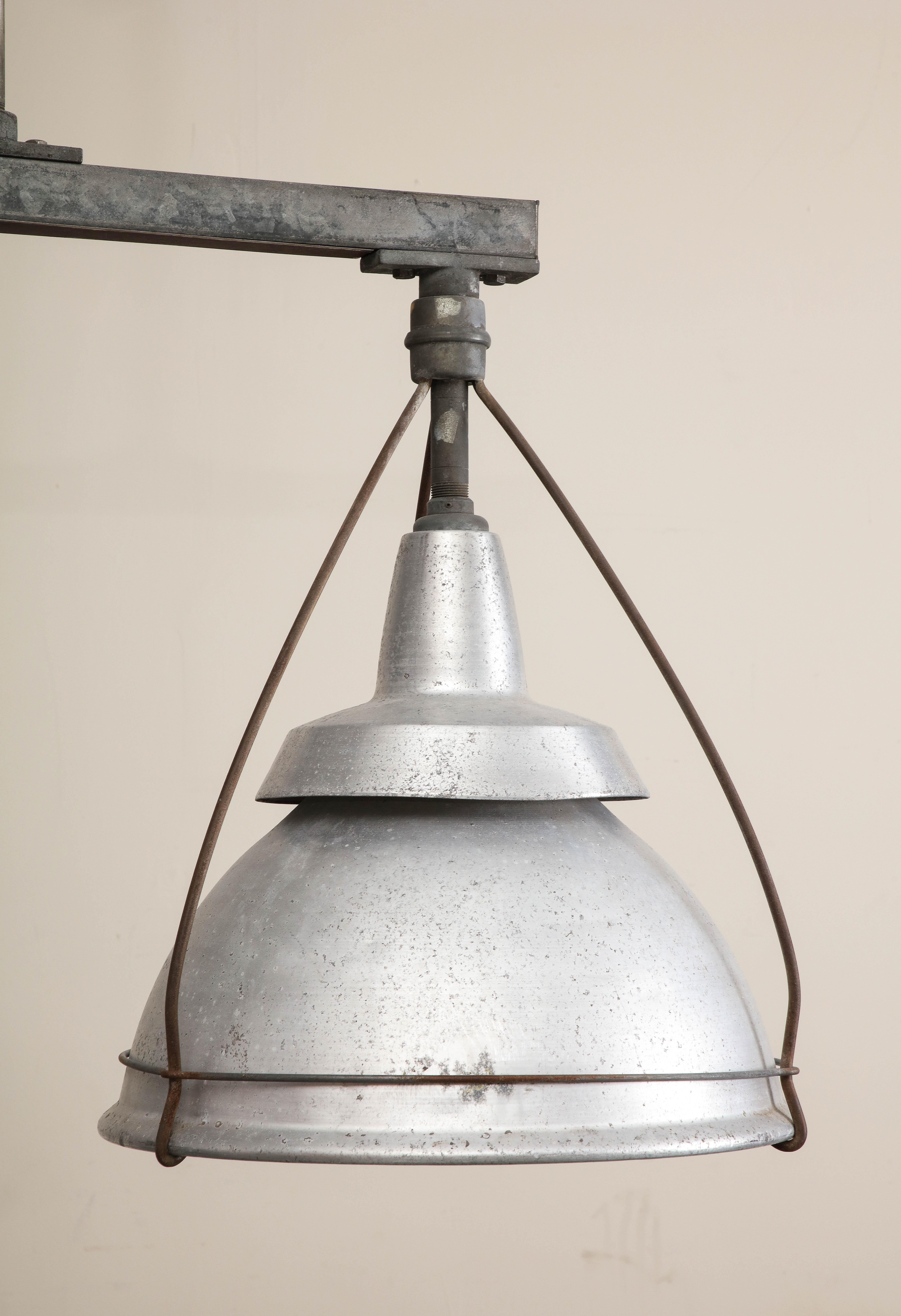 Large Ceiling-Mounted Industrial Double Pendant Light, C. 1920 For Sale 6