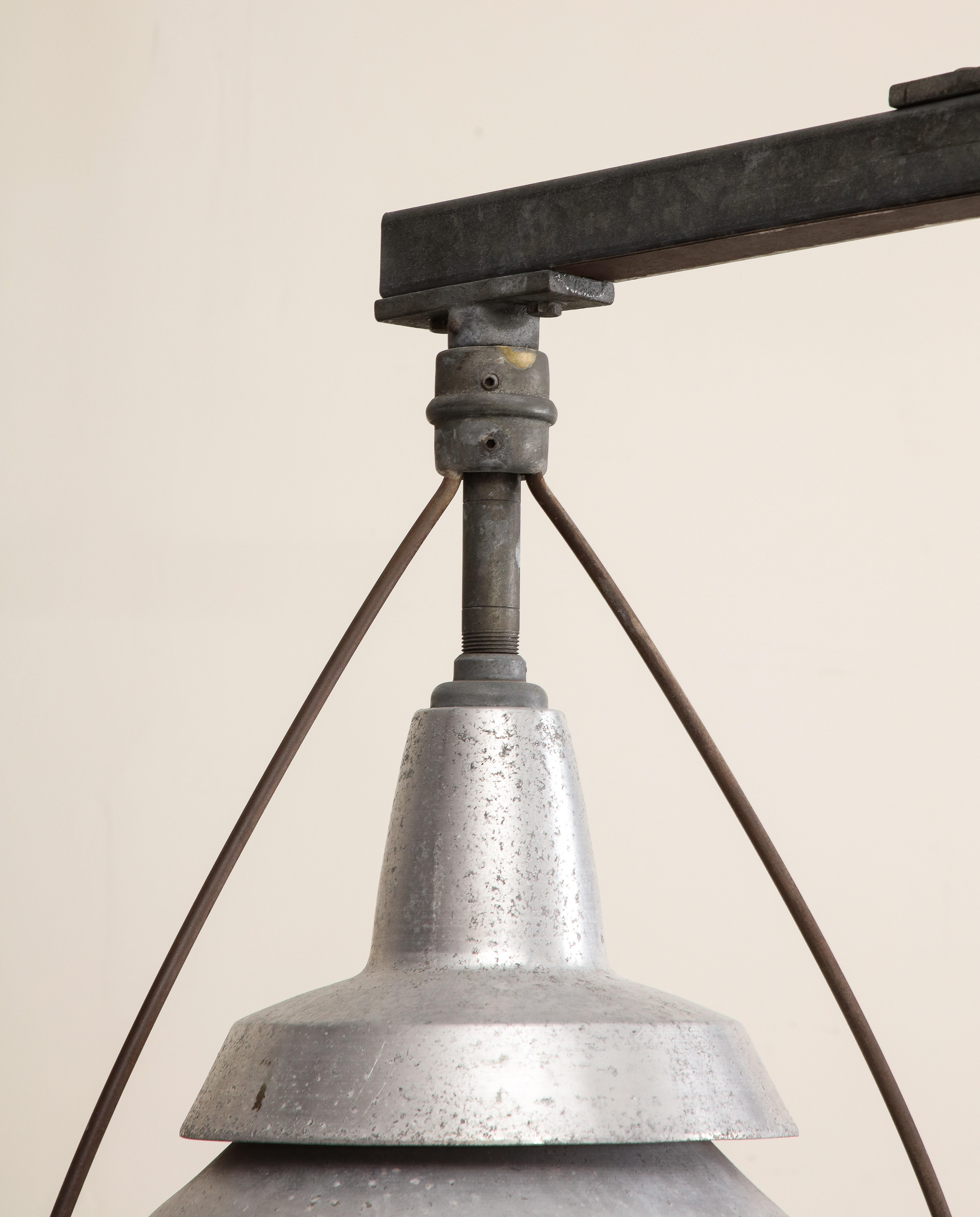 Large Ceiling-Mounted Industrial Double Pendant Light, C. 1920 For Sale 8