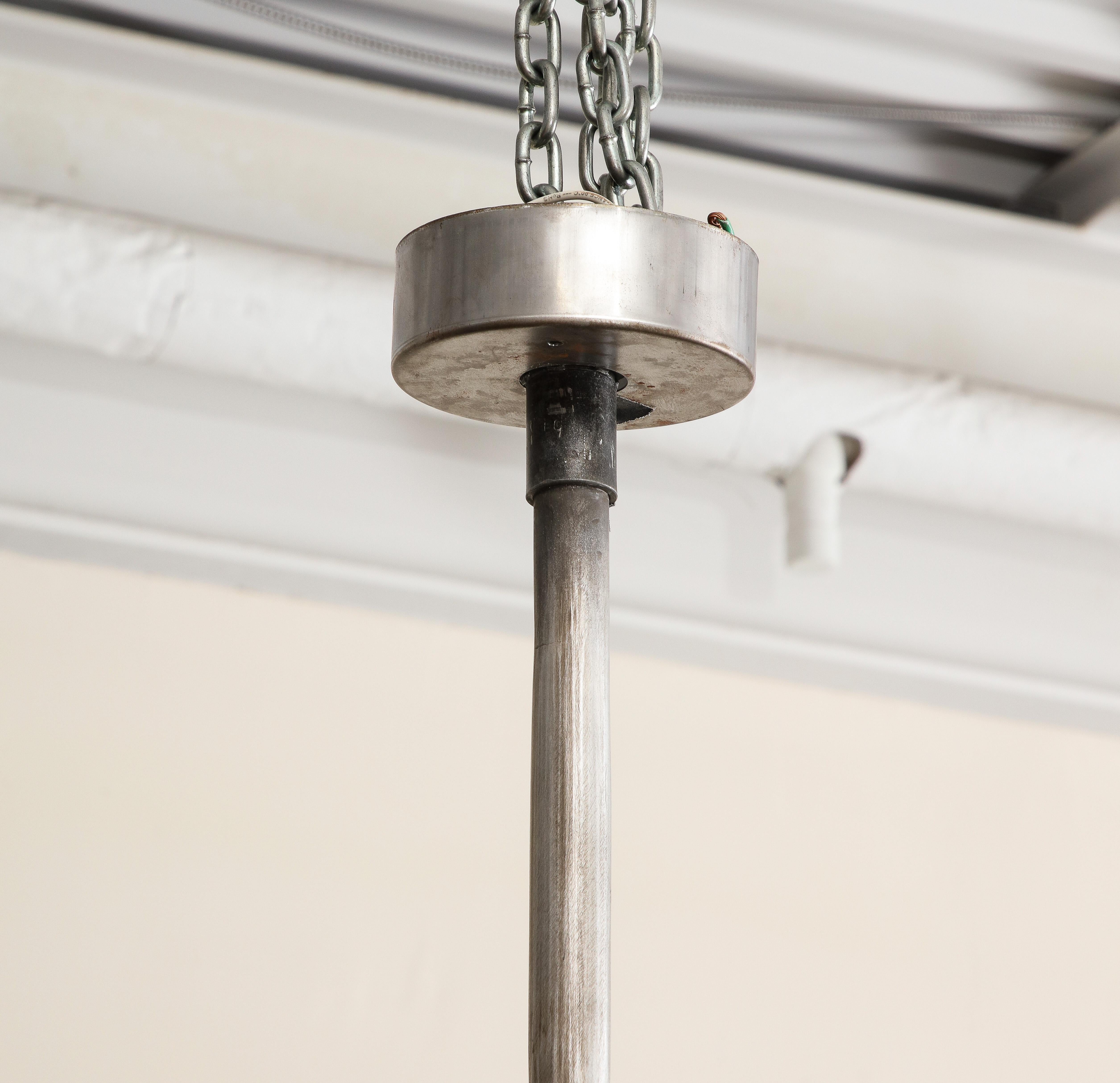 Large Ceiling-Mounted Industrial Double Pendant Light, C. 1920 For Sale 10