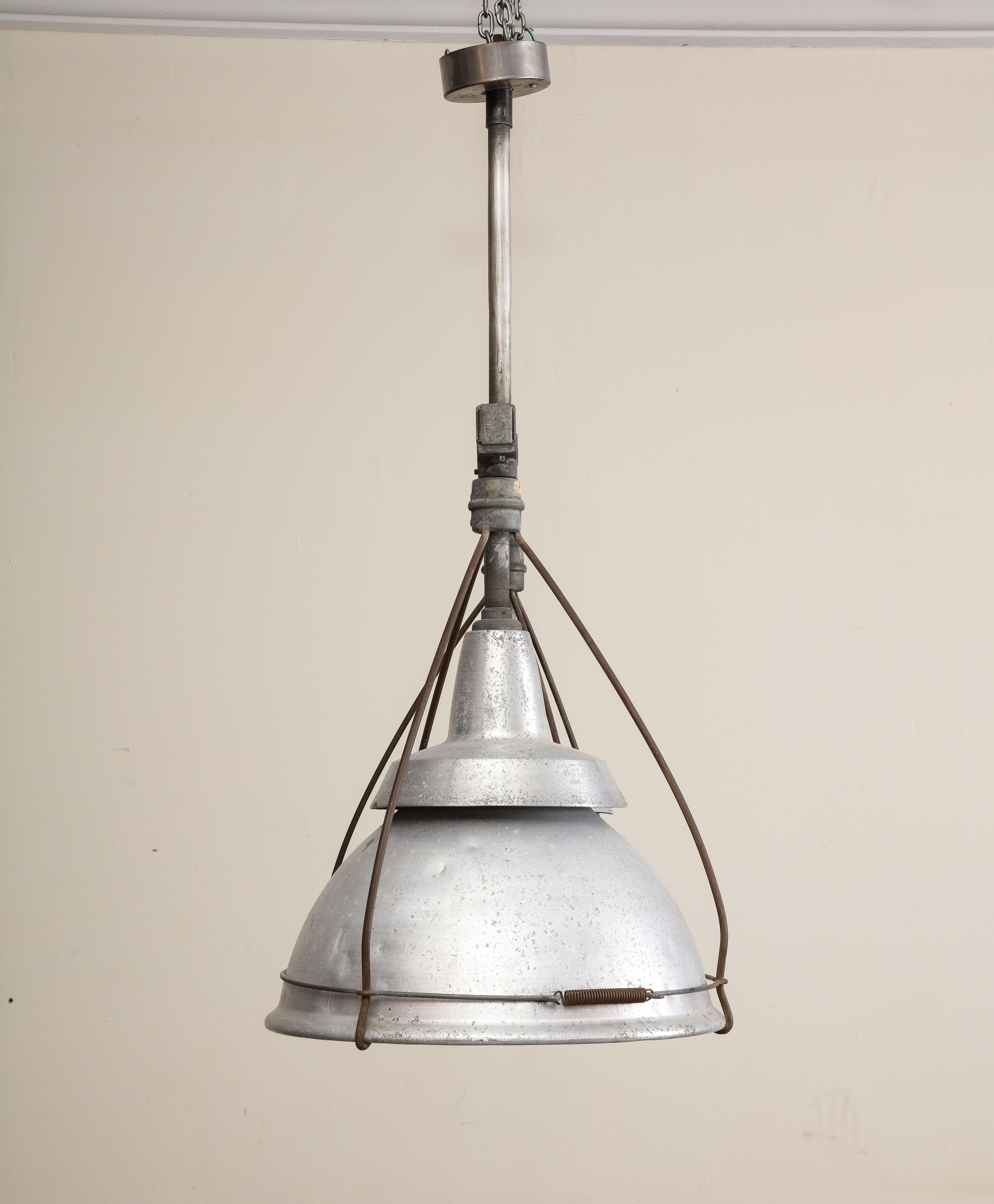 Large Ceiling-Mounted Industrial Double Pendant Light, C. 1920 For Sale 3
