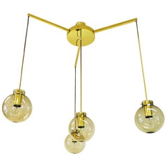 Large Ceiling Lamp of Brass and Glass by Høvik Verk, Norway, 1970s