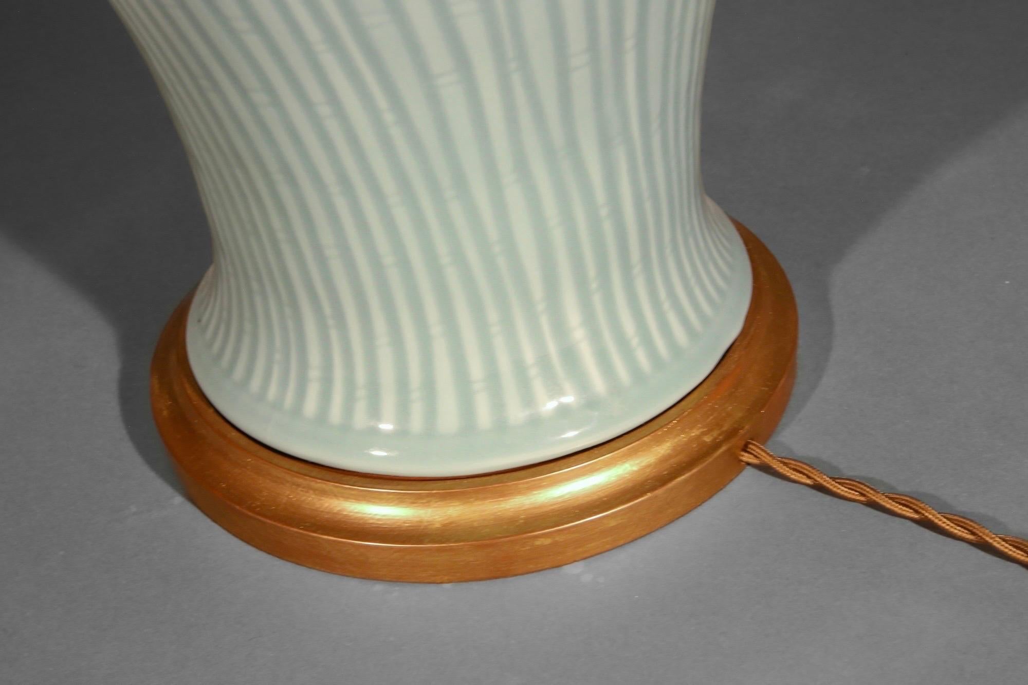 Chinoiserie Large Celadon ‘Bamboo’ Table Lamp For Sale