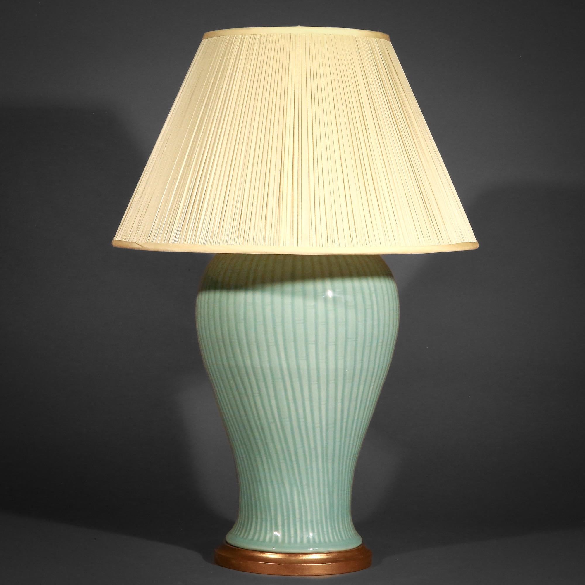Chinese Large Celadon ‘Bamboo’ Table Lamp For Sale