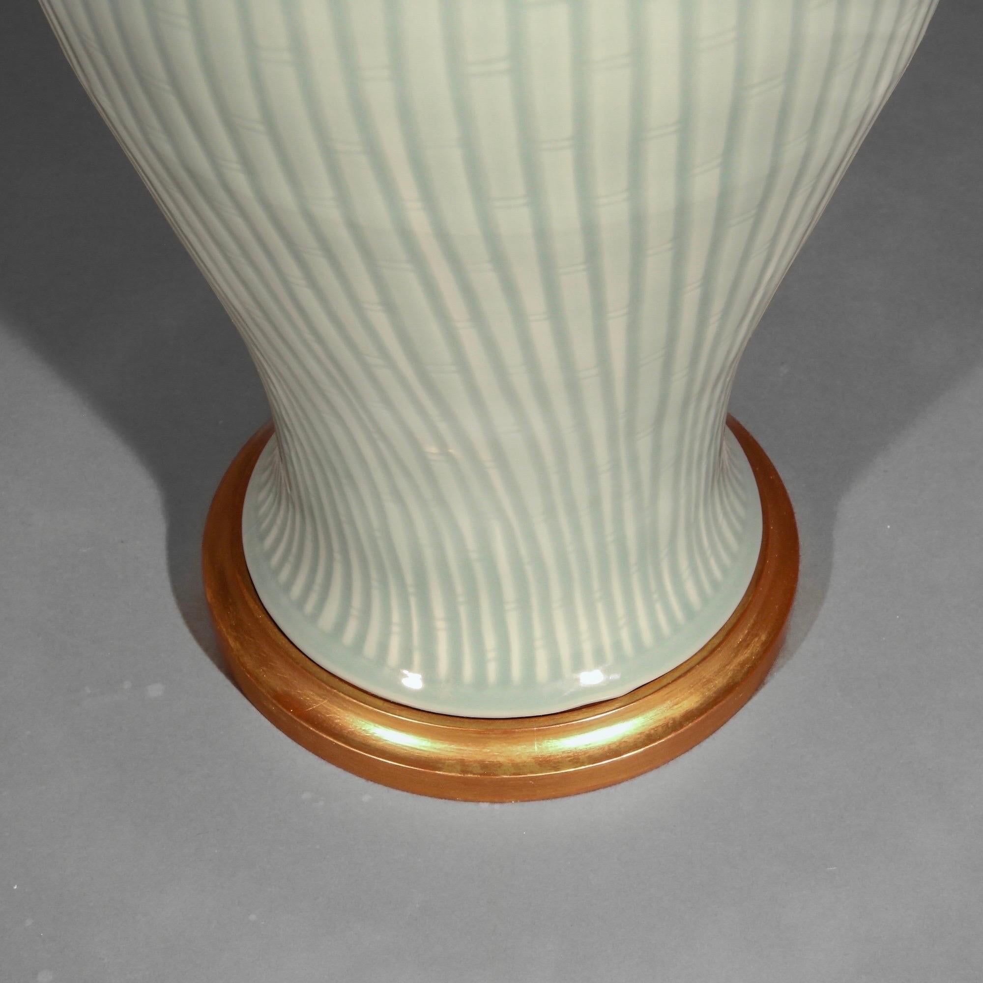 20th Century Large Celadon ‘Bamboo’ Table Lamp For Sale