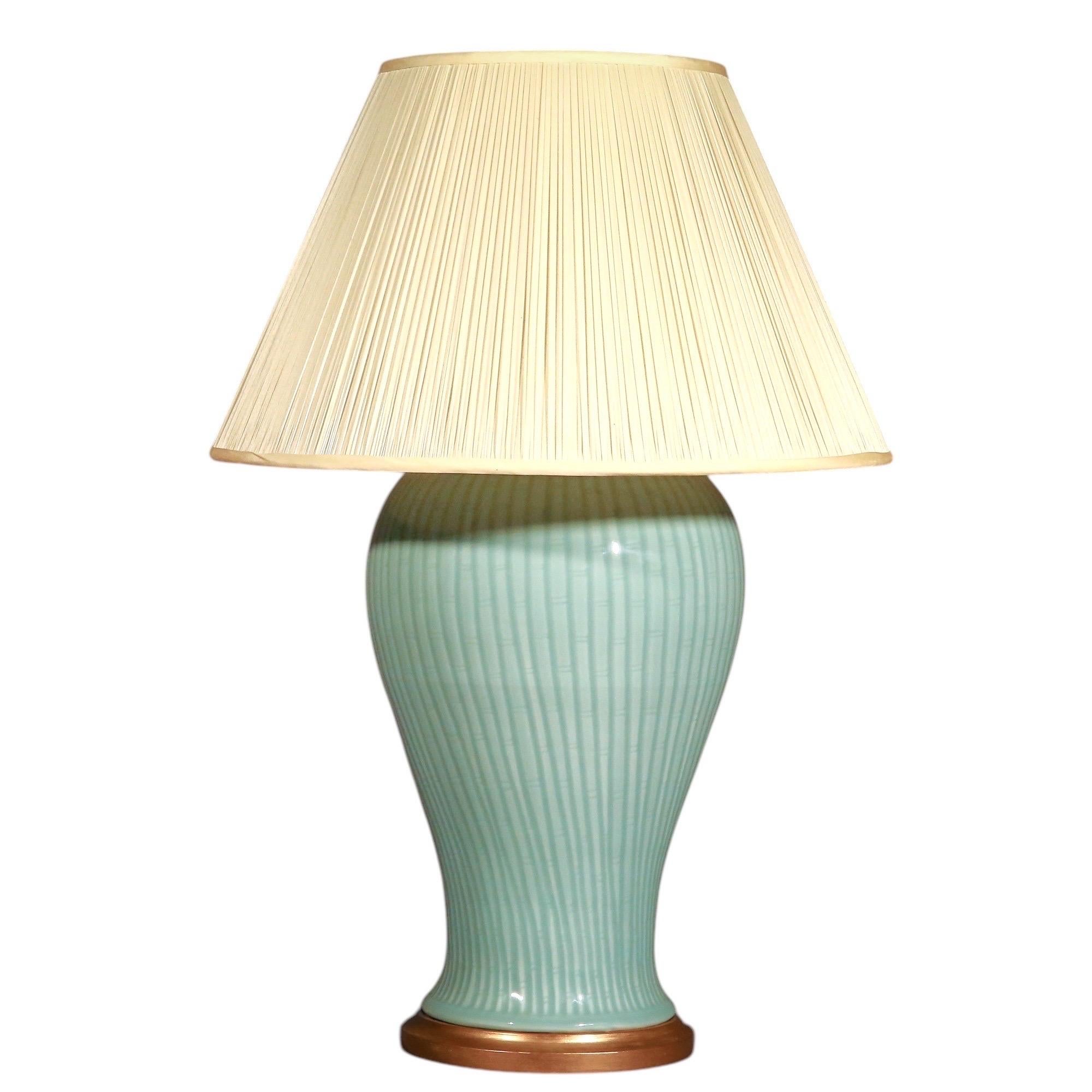 Large Celadon ‘Bamboo’ Table Lamp For Sale 1