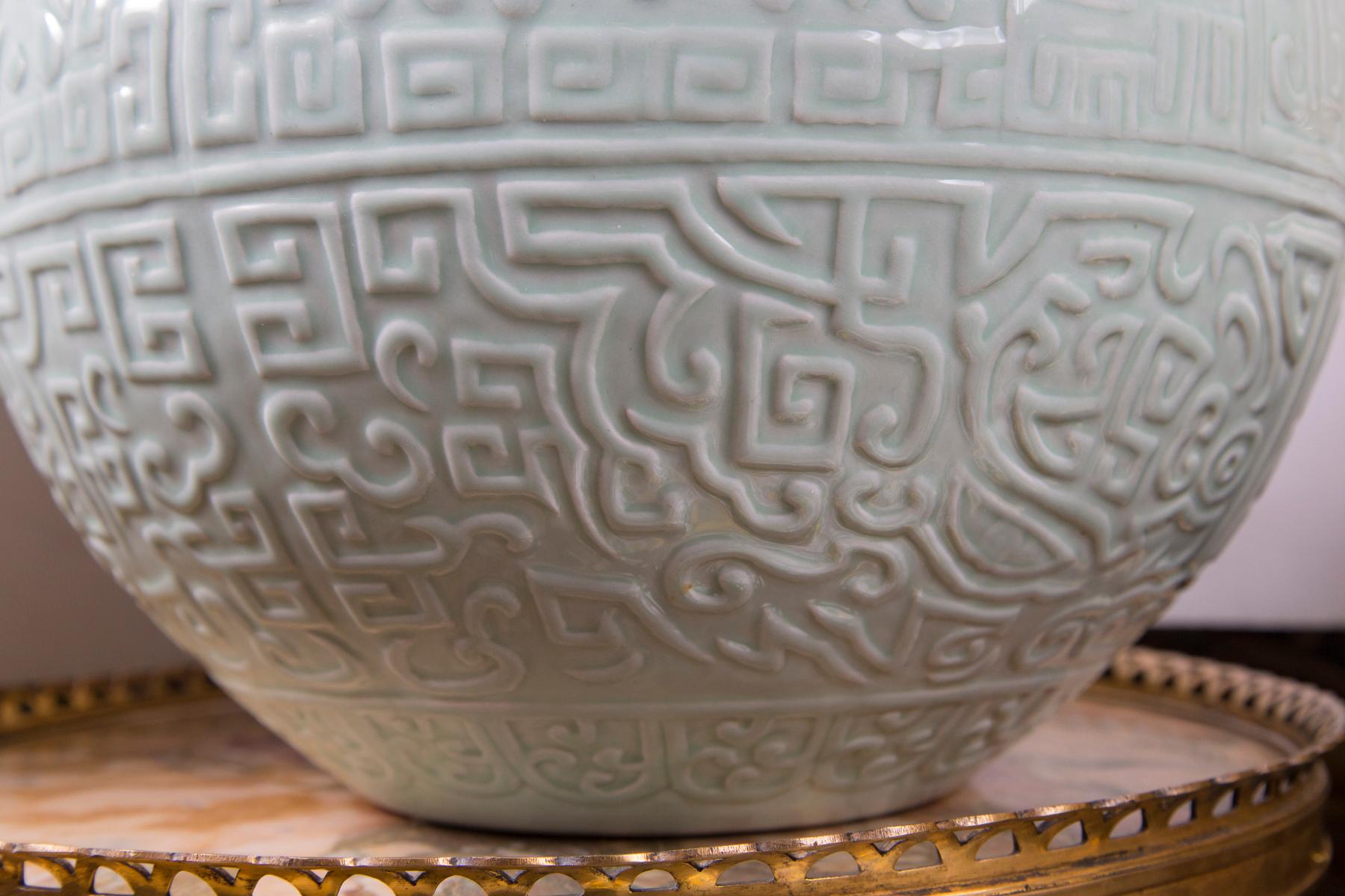Large Celadon Bottle Neck Chinese Porcelain Vase For Sale 1