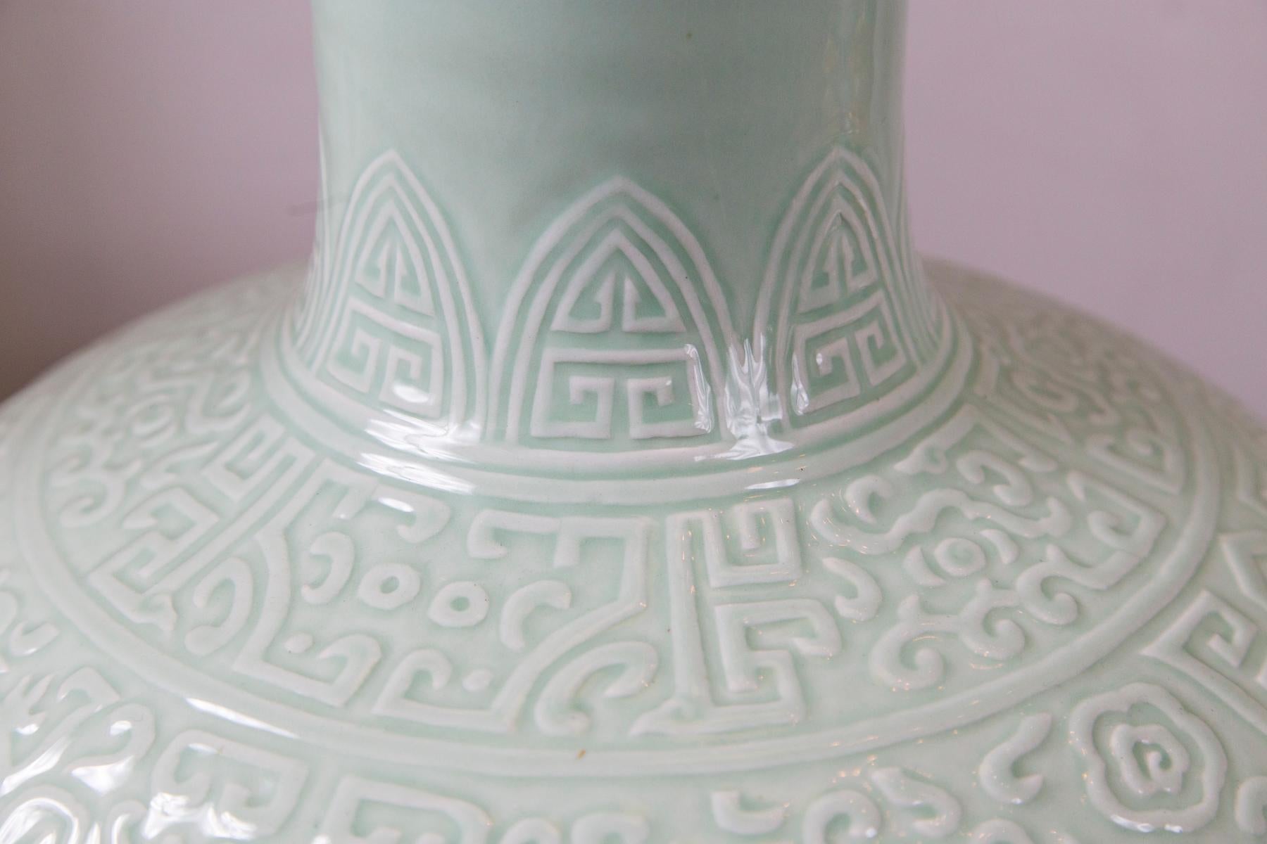 Large Celadon Bottle Neck Chinese Porcelain Vase For Sale 2