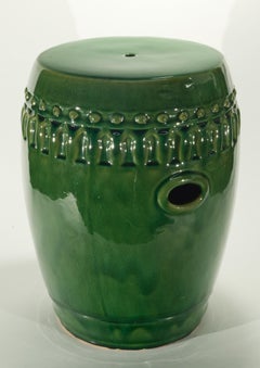 Large Celadon Green Glazed Ceramic Chinese Garden Stool, Vintage