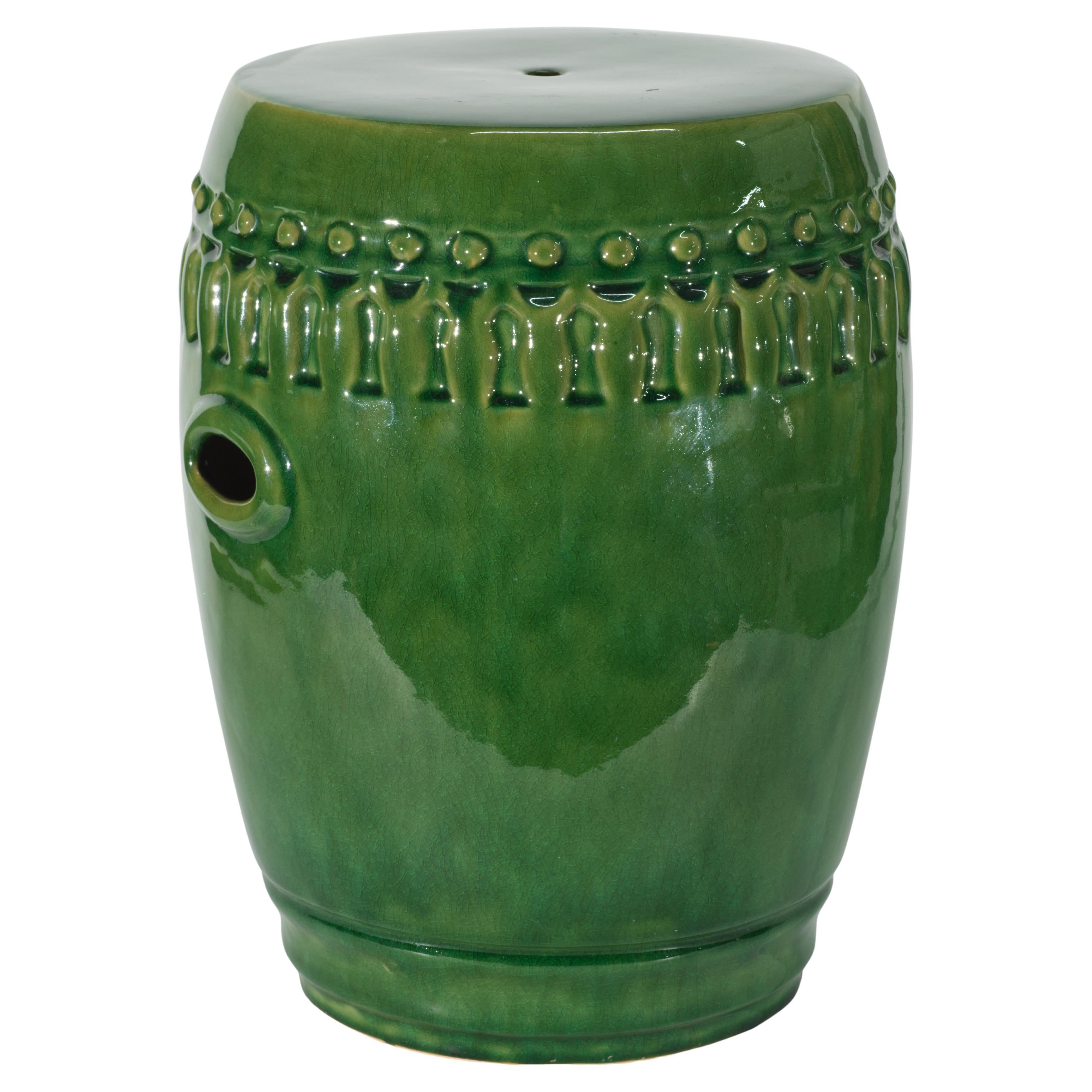 Sgabello da giardino cinese grande in ceramica smaltata verde celadon, vintage