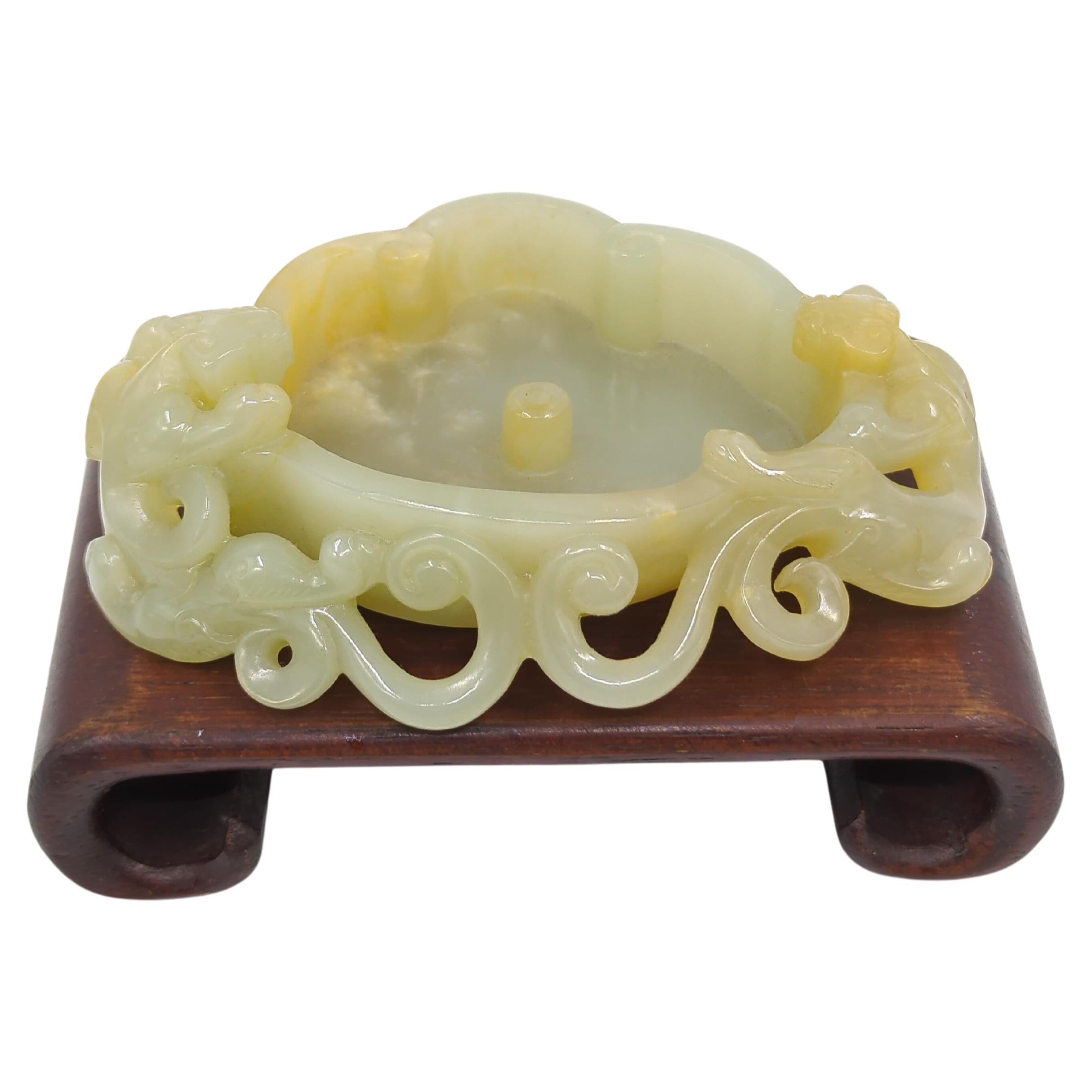 Large Antique Celadon Jade Ruyi Brush Wash Hand Carved Hydra Handles Qing 19c For Sale 8