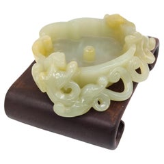 Large Antique Celadon Jade Ruyi Brush Wash Hand Carved Hydra Handles Qing 19c