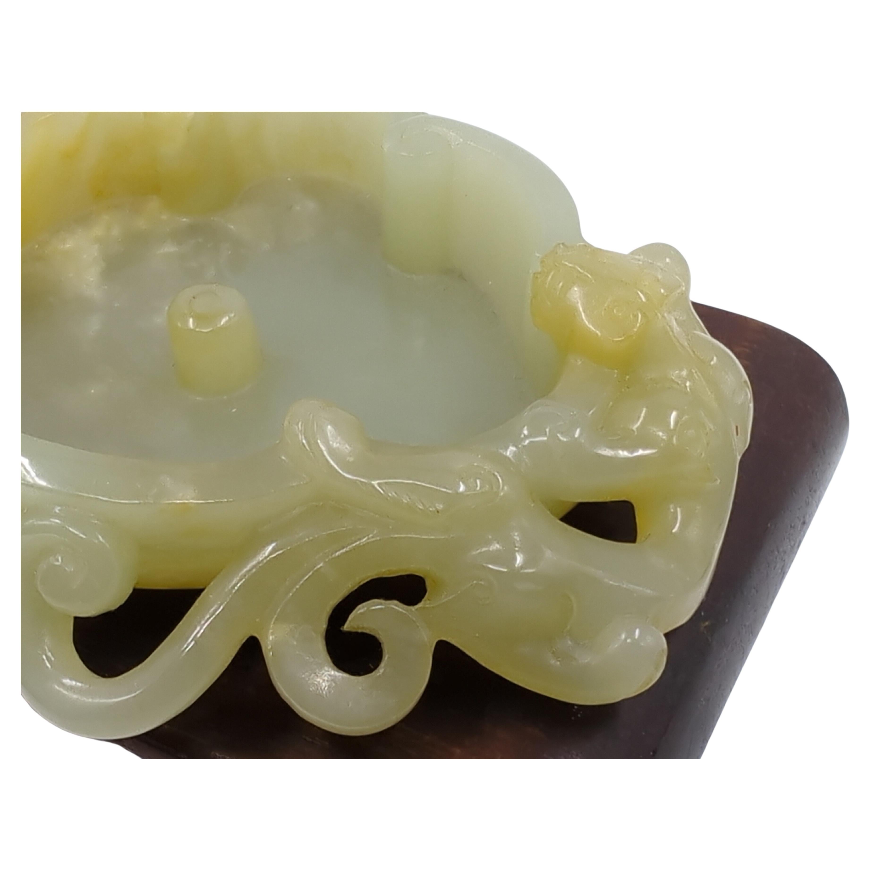 Large Antique Celadon Jade Ruyi Brush Wash Hand Carved Hydra Handles Qing 19c For Sale 1