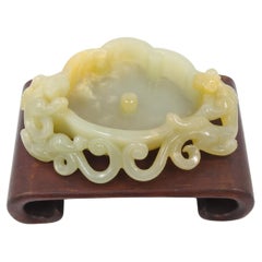 Large Antique Celadon Jade Ruyi Brush Wash Hand Carved Hydra Handles Qing 19c