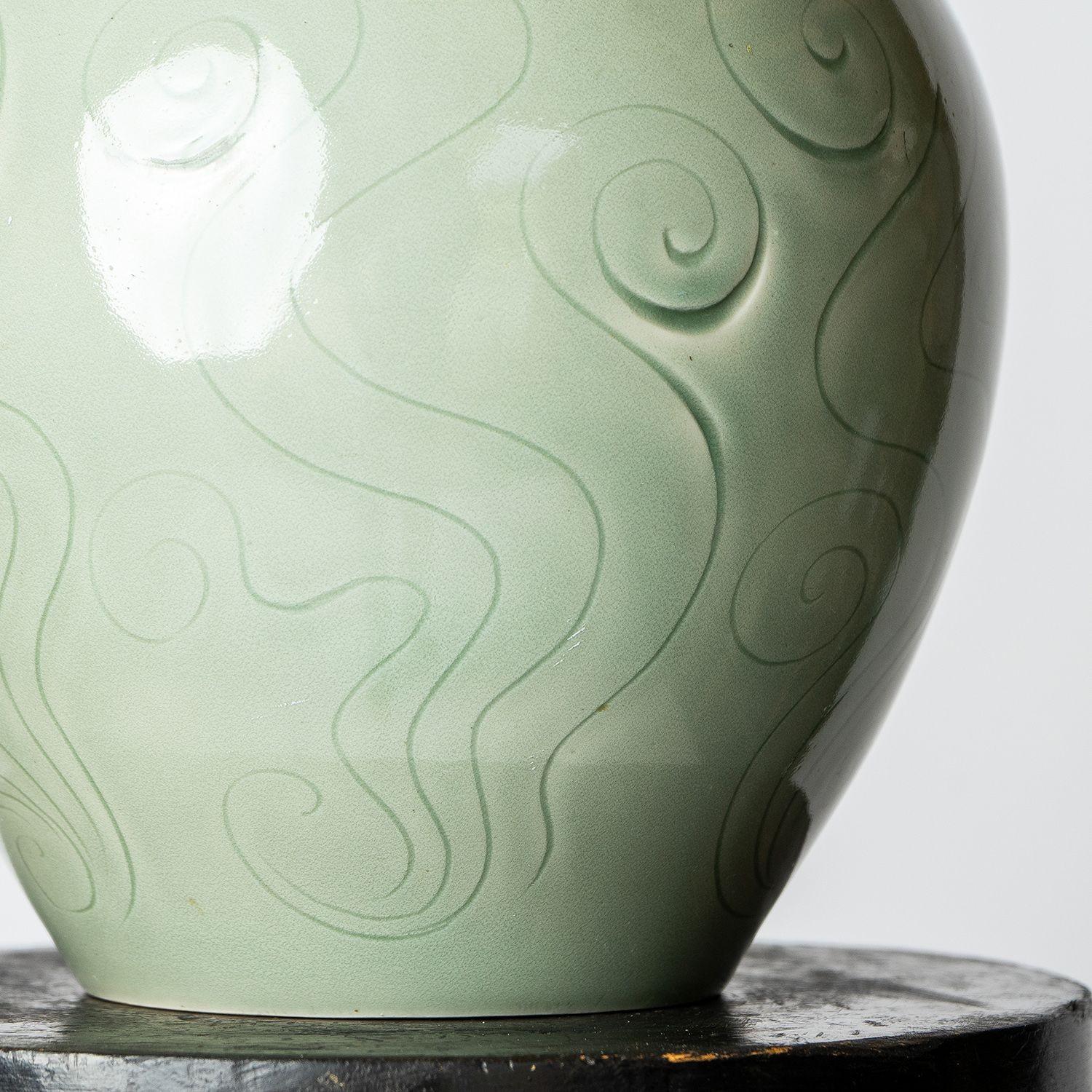 Large Vintage Celadon Vase by Agnete Hoy for Bullers Studio Pottery, c. 1940s 3
