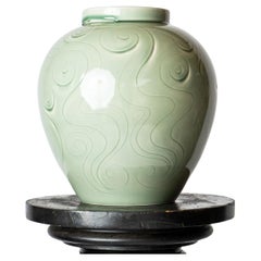 Large Vintage Celadon Vase by Agnete Hoy for Bullers Studio Pottery, c. 1940s