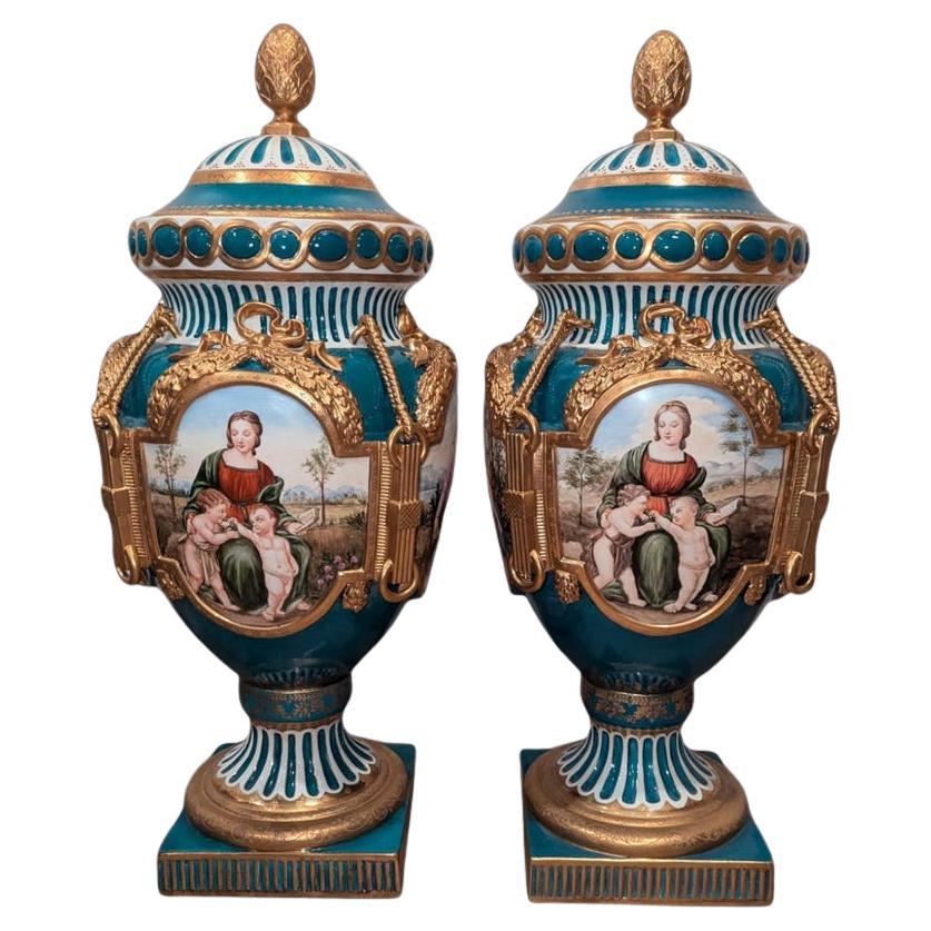 Grande urna con coperchio Celestial Blue King Louis Sèvres Style Scenery