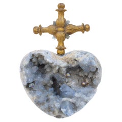 Large Celestial Geode Heart with an 18th Century Italian Cross & Baroque Pearls