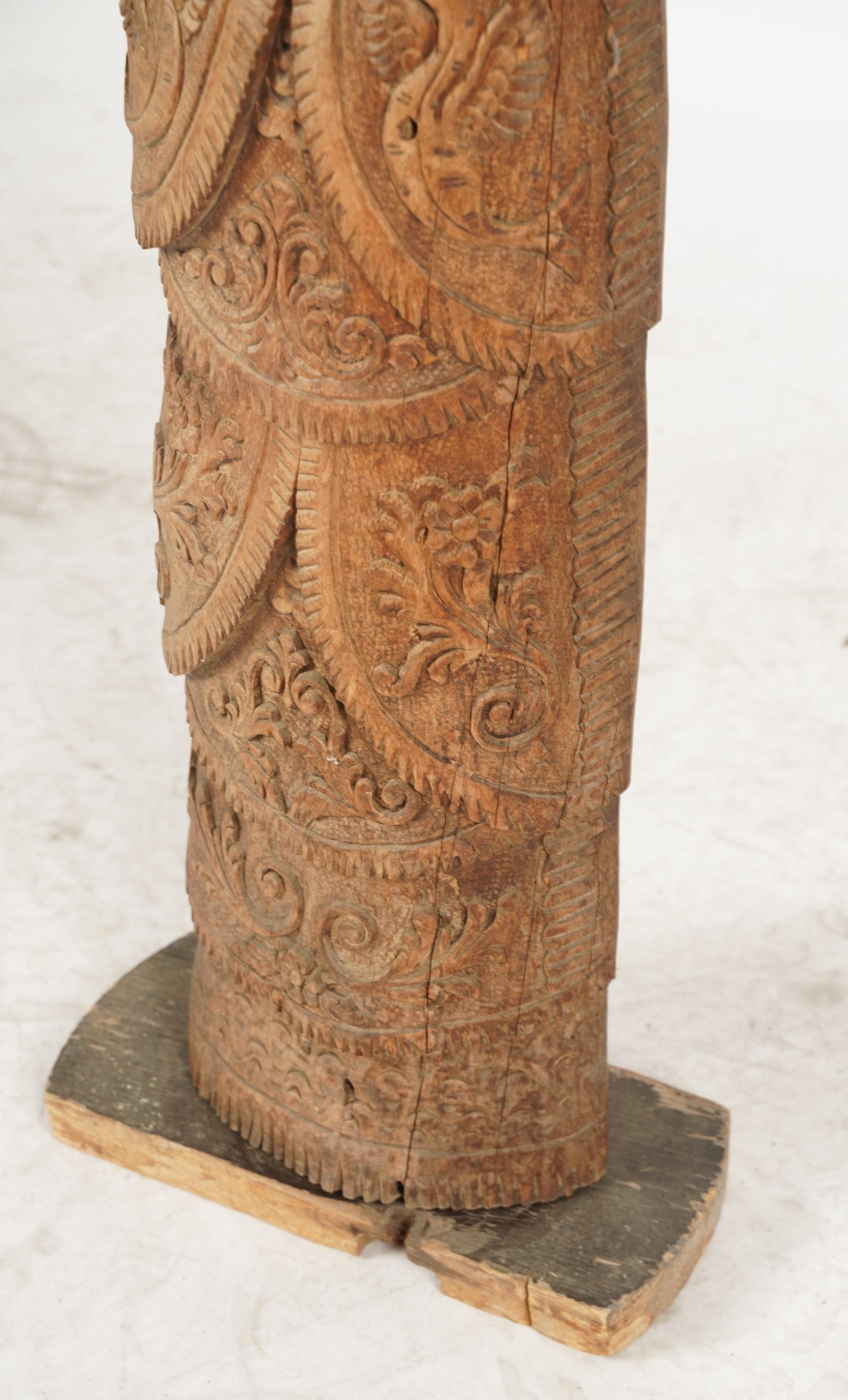 Scandinavian Large Celtic Norse Nordic Scandanavian Viking Wood Carved Folk Art Pagan Totem For Sale