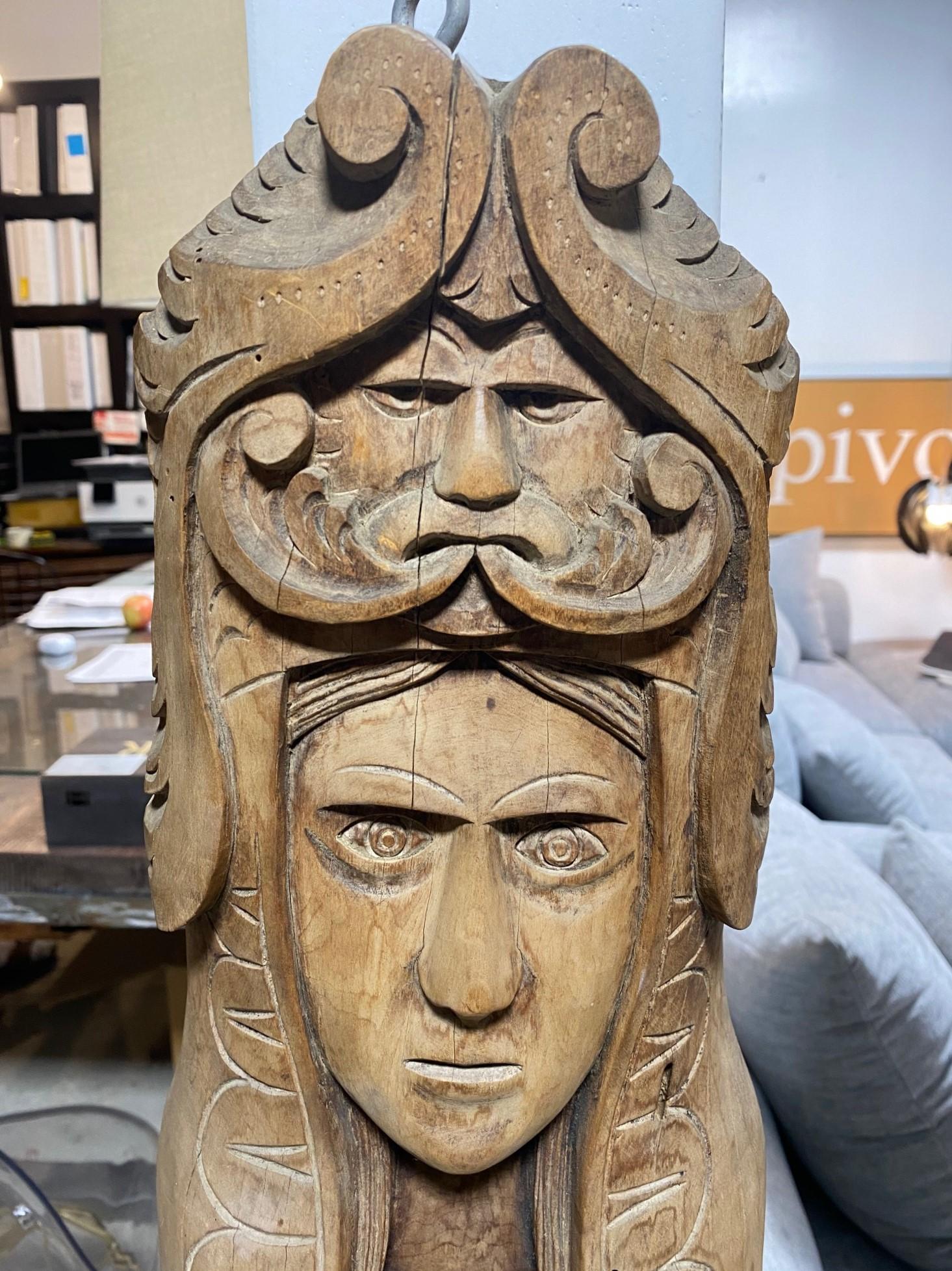 Large Celtic Norse Nordic Scandanavian Viking Wood Carved Folk Art Pagan Totem In Good Condition For Sale In Studio City, CA