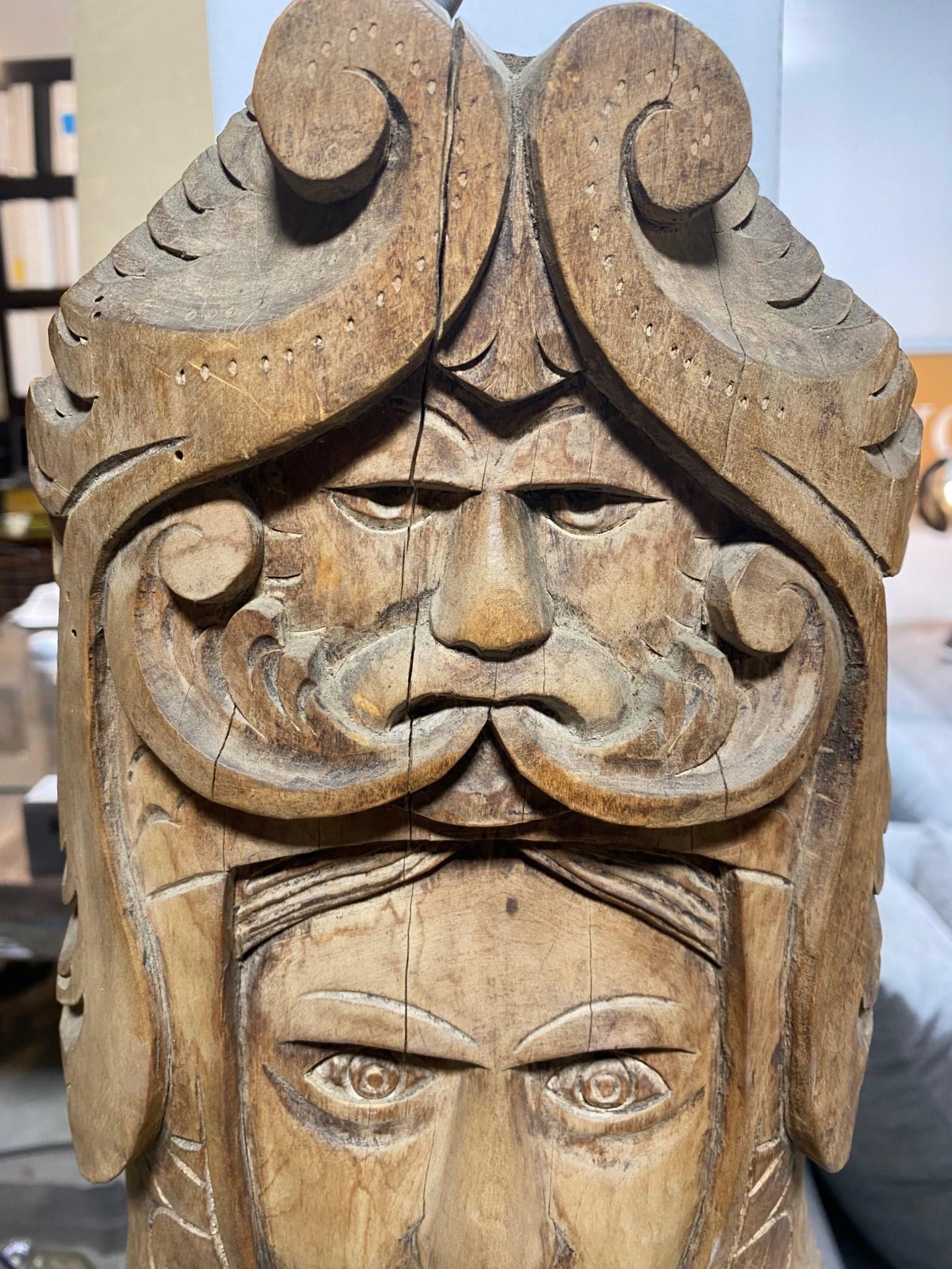 20th Century Large Celtic Norse Nordic Scandanavian Viking Wood Carved Folk Art Pagan Totem For Sale