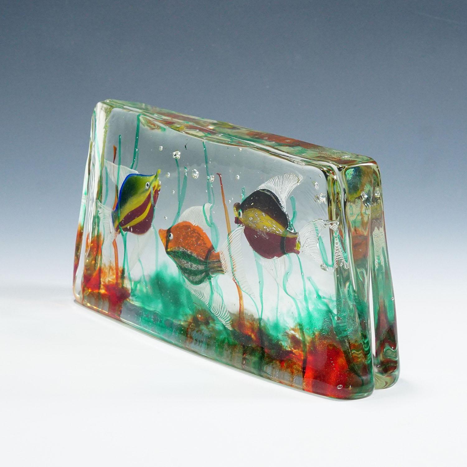 Mid-Century Modern Large Cenedese Aquarium with Three Fishes, ca. 1960s