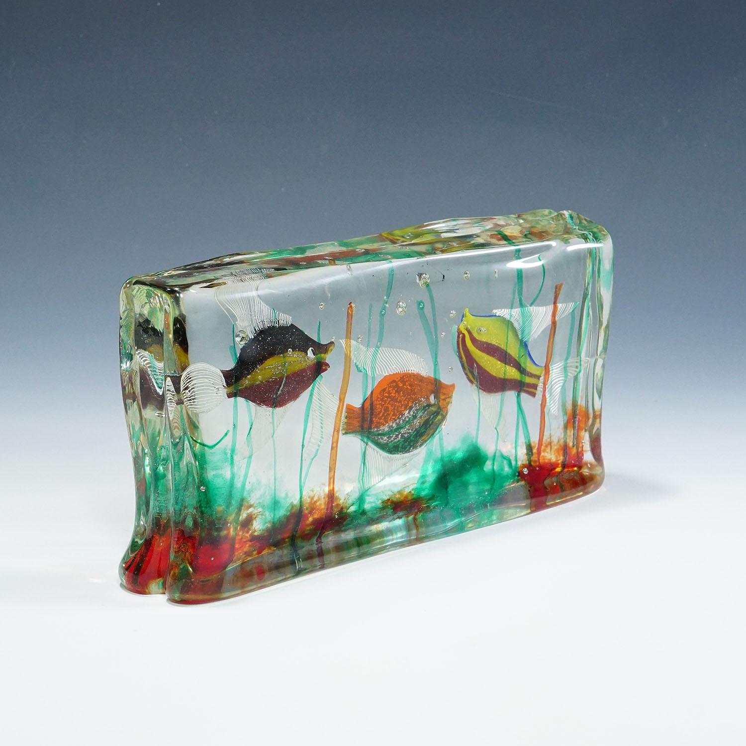 Italian Large Cenedese Aquarium with Three Fishes, ca. 1960s