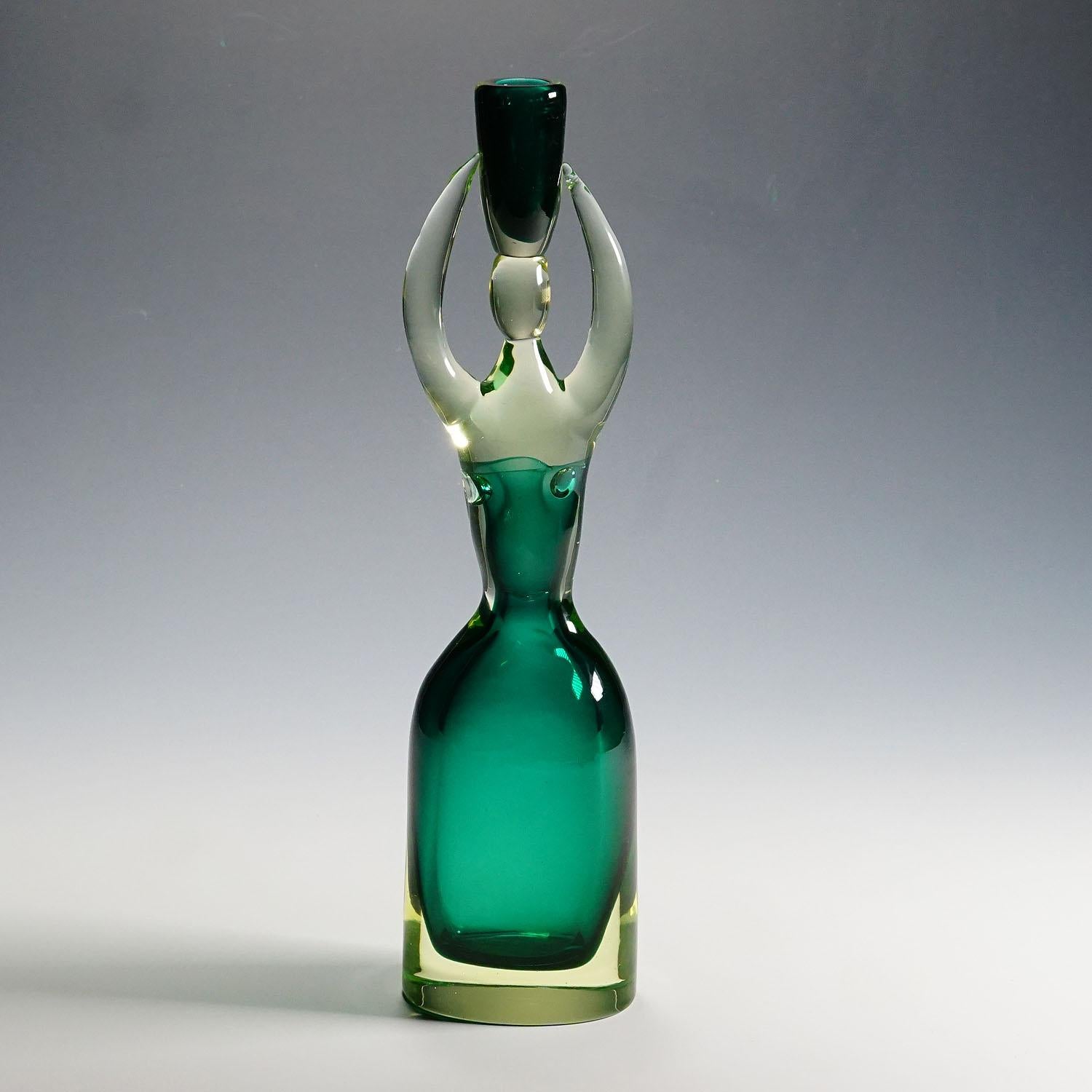 Art Glass Large Cenedese (attr.) Sommerso Glas Candle Stick designed by Antonio Da Ros For Sale