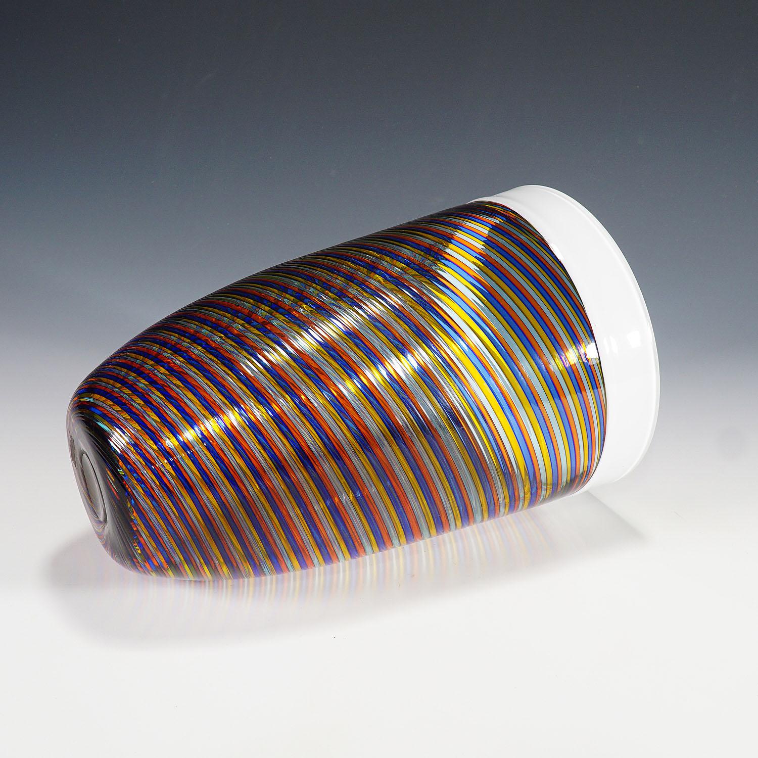 20th Century Large Cenedese Filigrana Art Glass Vase with Multicoloured Bands For Sale