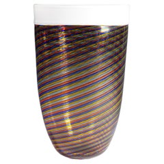 Large Cenedese Filigrana Art Glass Vase with Multicoloured Bands
