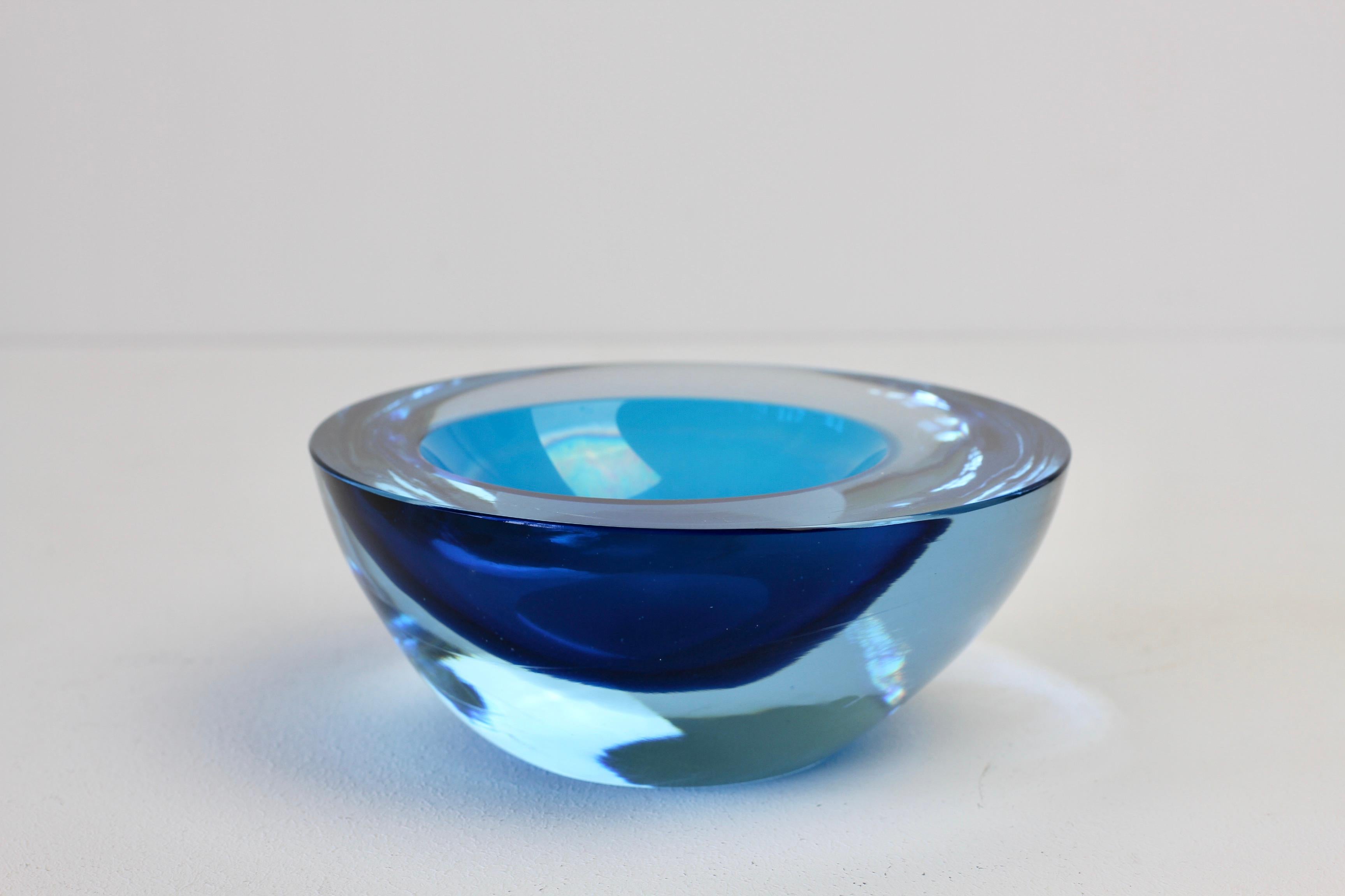 Large Cenedese Italian Asymmetric Blue Sommerso Murano Glass Bowl, Dish, Ashtray For Sale 4