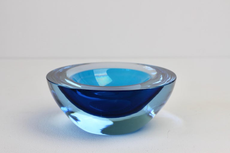 Large Cenedese Italian Asymmetric Blue Sommerso Murano Glass Bowl, Dish, Ashtray For Sale 5