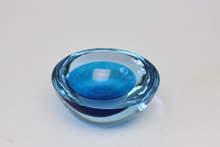 Large Cenedese Italian Asymmetric Blue Sommerso Murano Glass Bowl, Dish, Ashtray For Sale 6