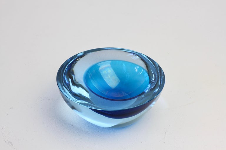 Large Cenedese Italian Asymmetric Blue Sommerso Murano Glass Bowl, Dish, Ashtray For Sale 7