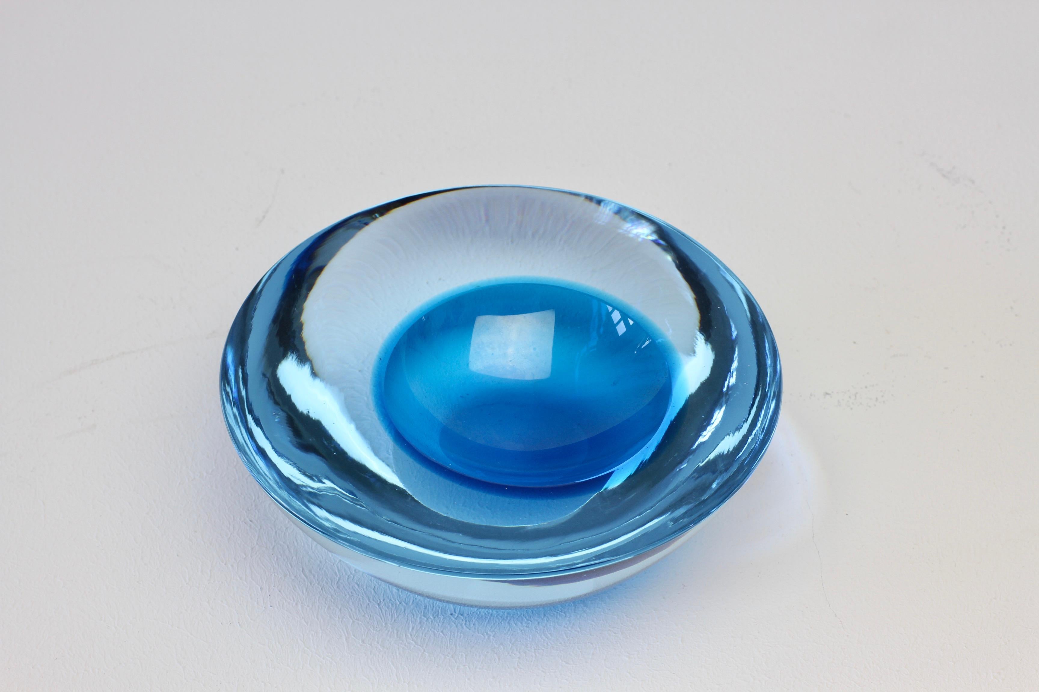 Large Cenedese Italian Asymmetric Blue Sommerso Murano Glass Bowl, Dish, Ashtray For Sale 7