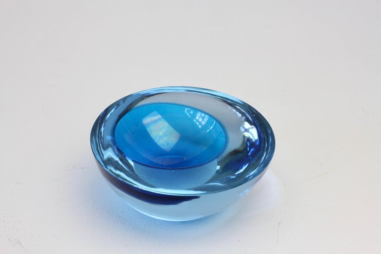 Large Cenedese Italian Asymmetric Blue Sommerso Murano Glass Bowl, Dish, Ashtray For Sale 10