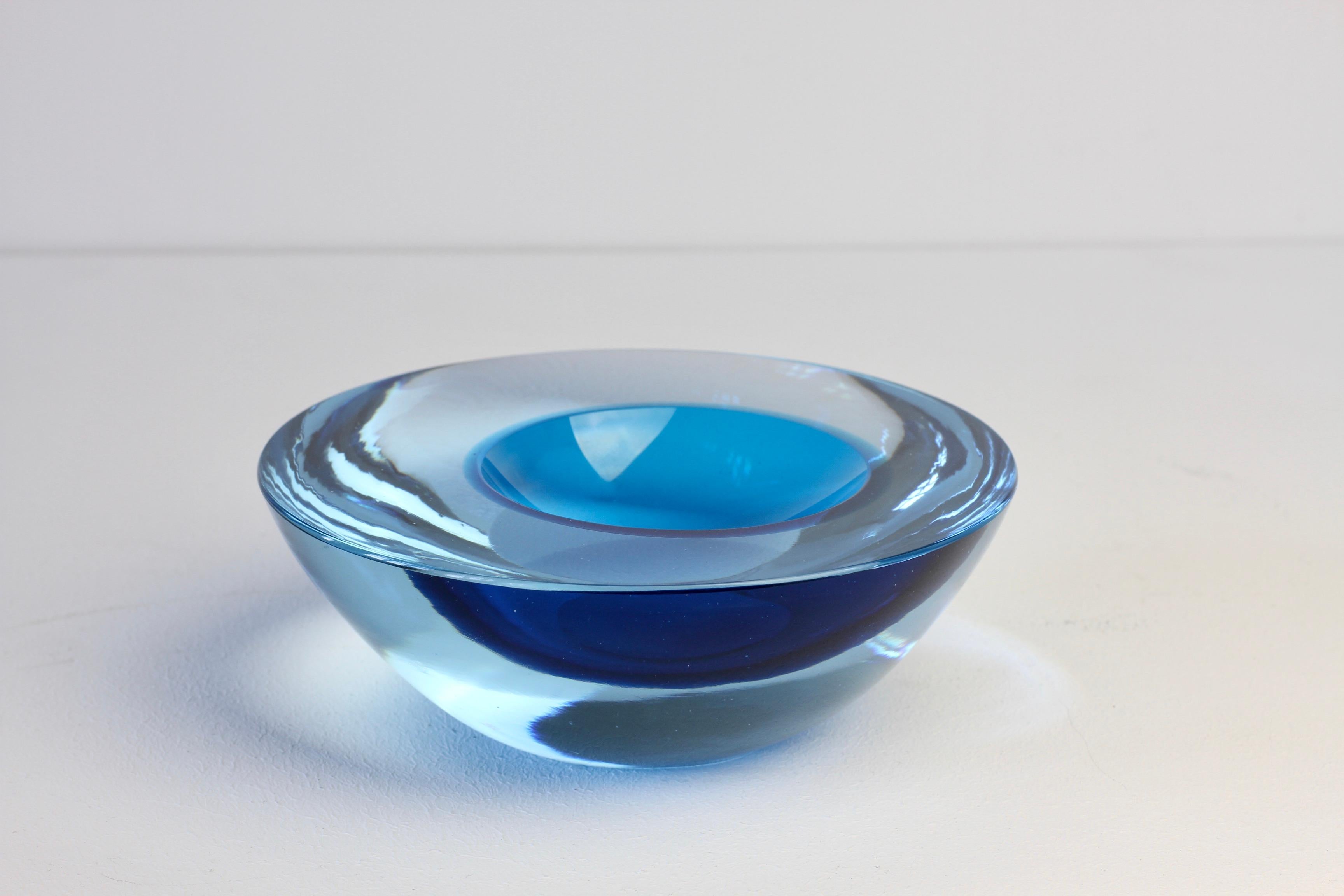 Large Cenedese Italian Asymmetric Blue Sommerso Murano Glass Bowl, Dish, Ashtray For Sale 9