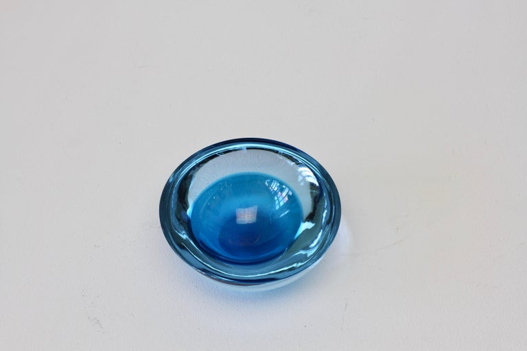 Large Cenedese Italian Asymmetric Blue Sommerso Murano Glass Bowl, Dish, Ashtray For Sale 12